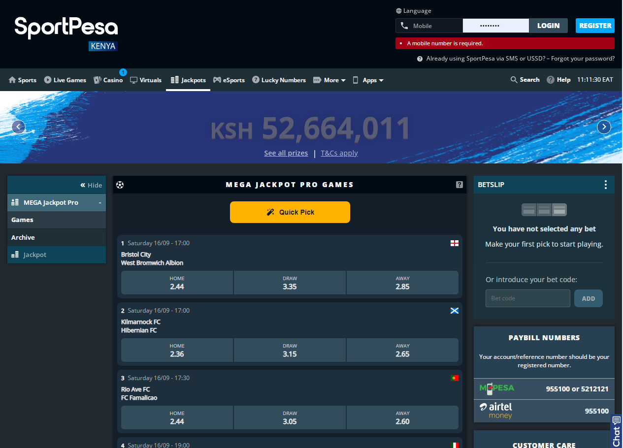 Sportpesa Mega Jackpot Picture showing the weekly mega jackpot from Sportpesa Kenya