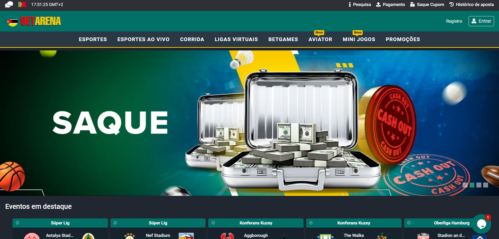 Página Principal do site da BetArena Início do Login na BetArena
